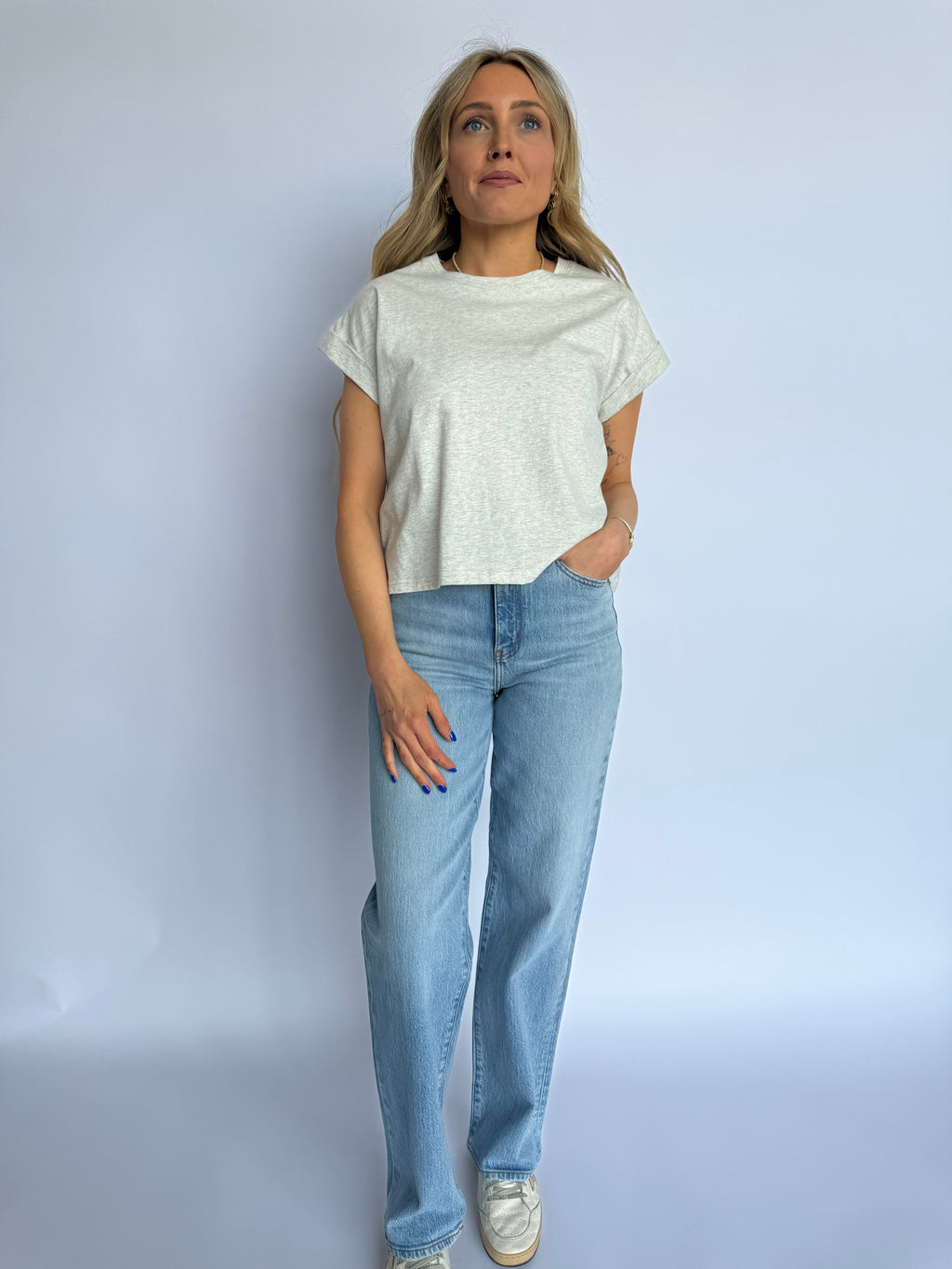 Elsin Cuffed Sleeve Top in Heather Grey