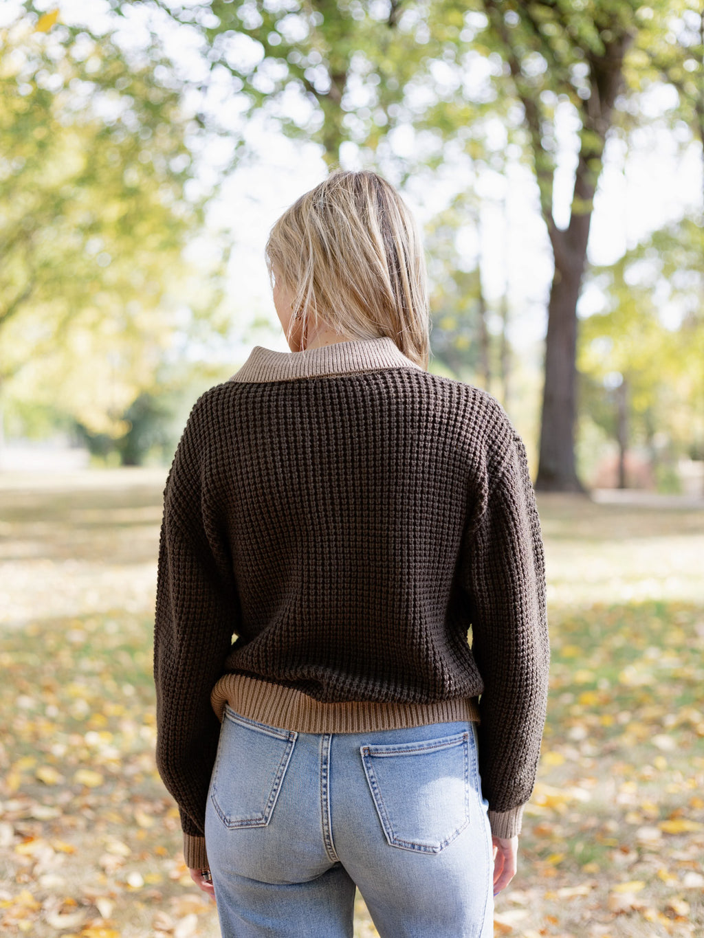 Evangeline Waffle Collar Sweater in Dark Olive