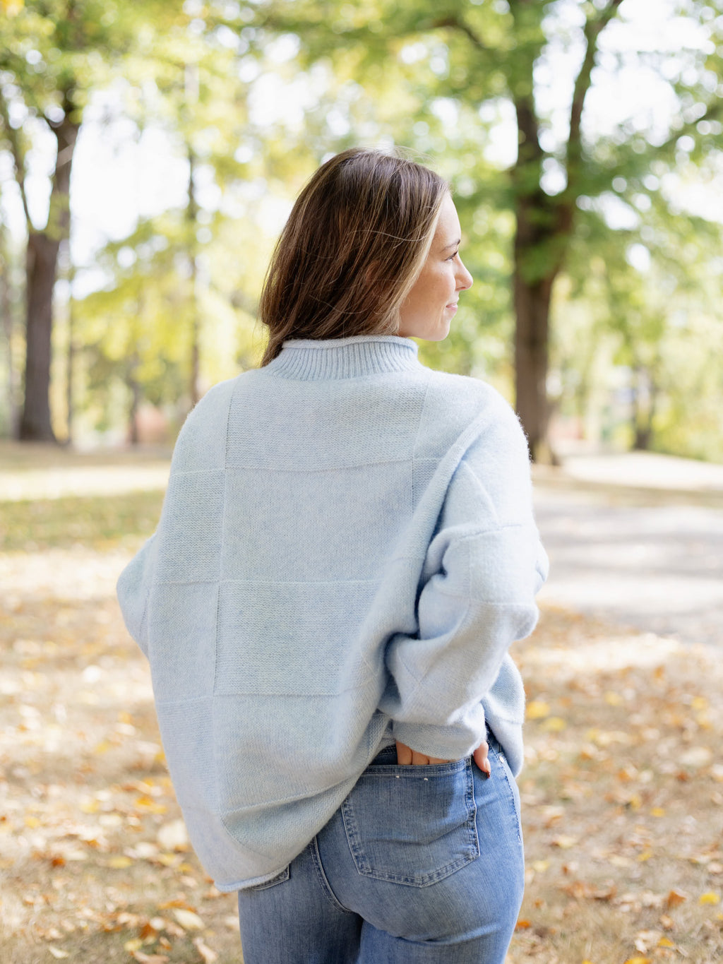Ryleigh Patchwork Sweater in Sky Blue