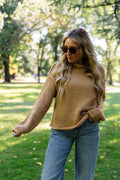 Valeria Rolled Collar Knit Sweater in Light Brown