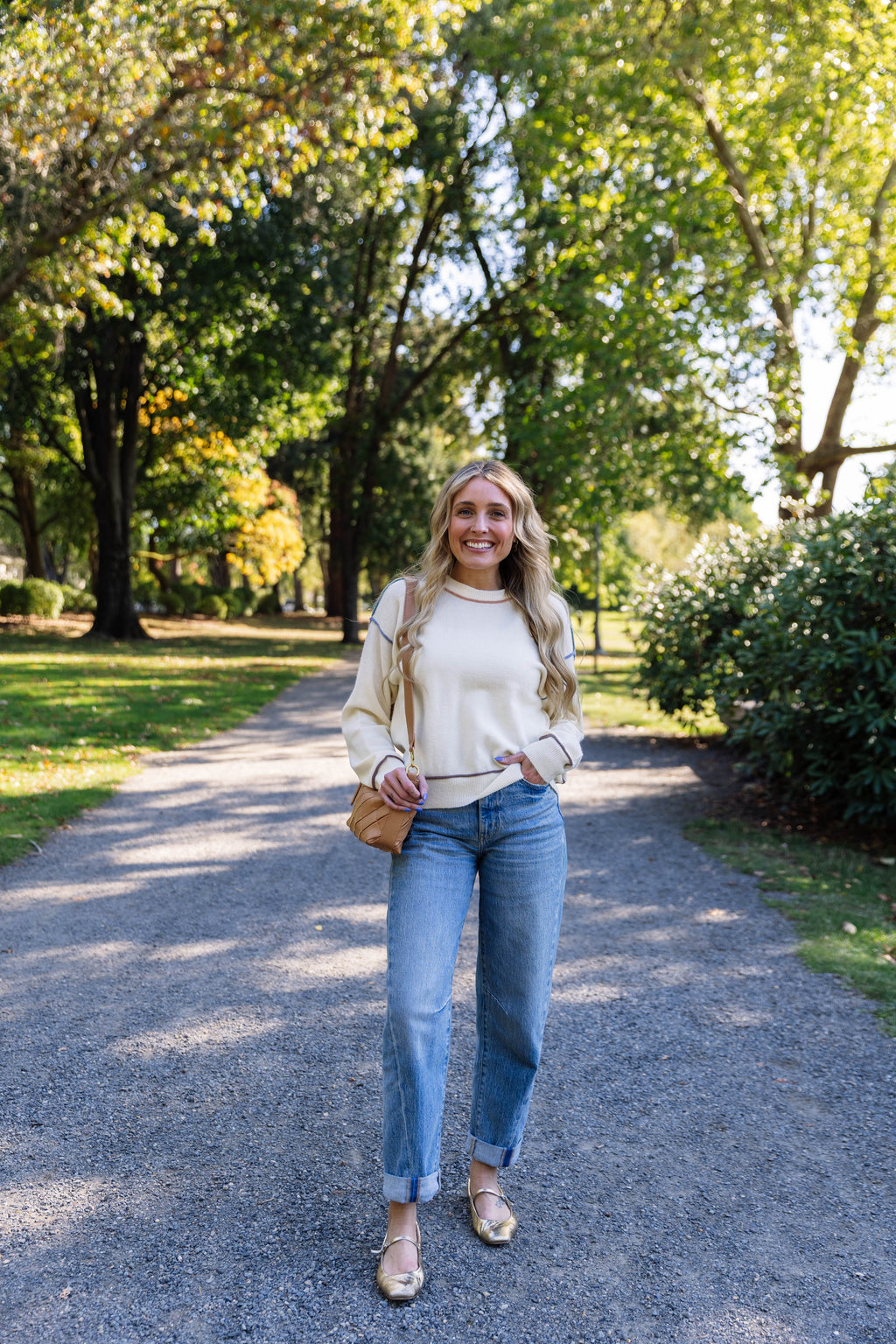 Shari Multi Contrast Detail Knit Top in Cream