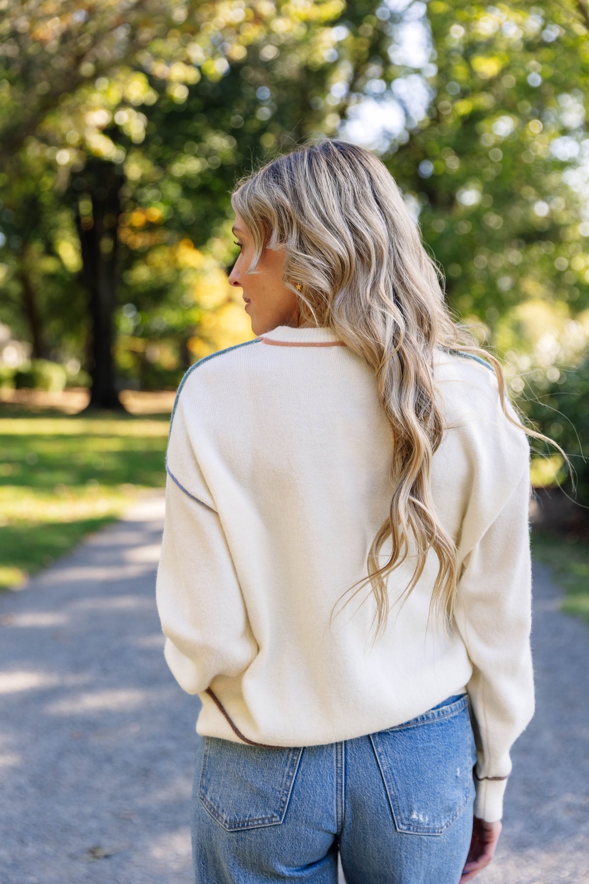 Shari Multi Contrast Detail Knit Top in Cream