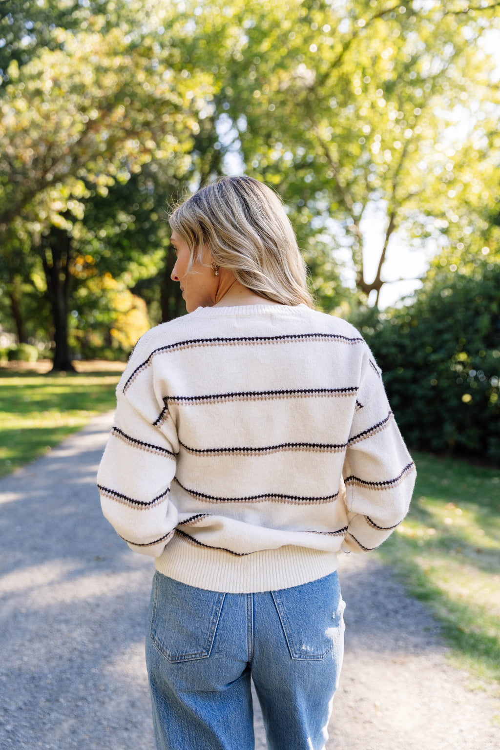 Naveah Striped Crewneck Sweater in Oatmeal