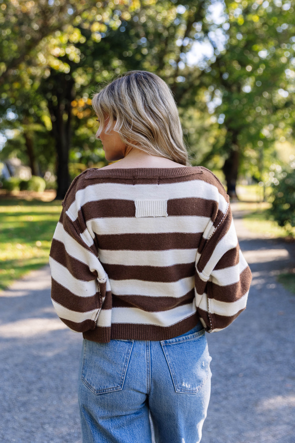 Ashley Striped Boat Neck Sweater in Cork Brown