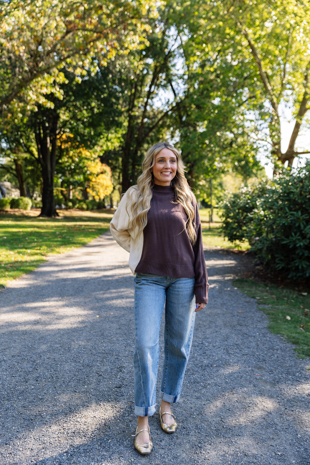 Ailani Two Tone Knit Sweater in Brown
