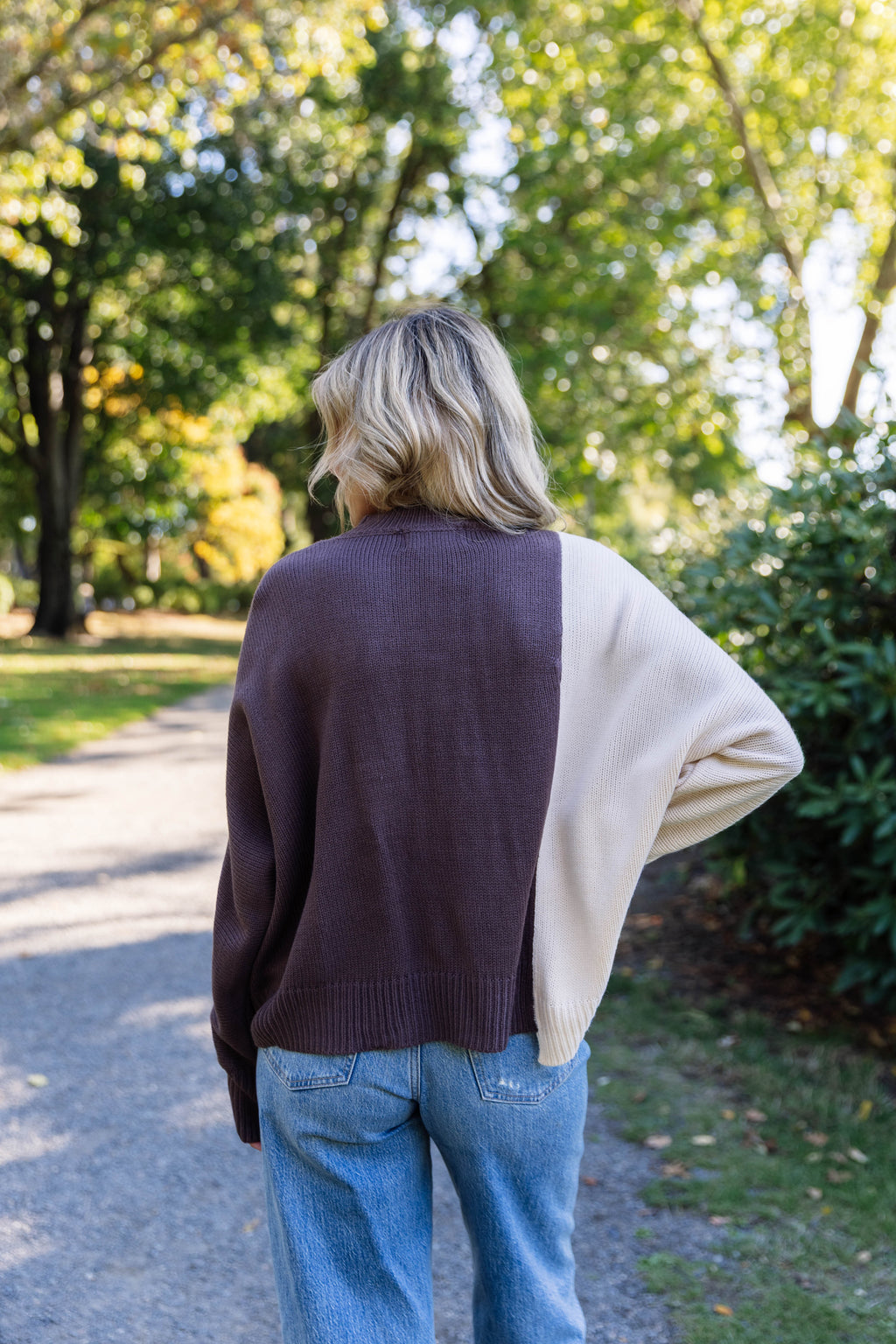Ailani Two Tone Knit Sweater in Brown