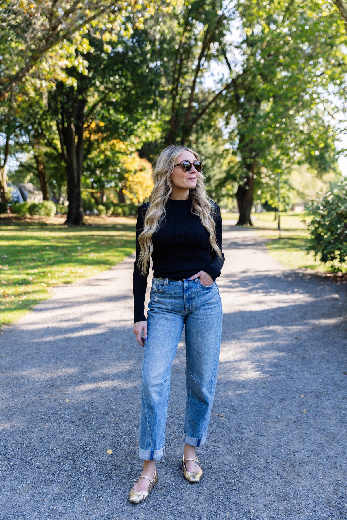 Remi Ribbed Long Sleeve Top in Black