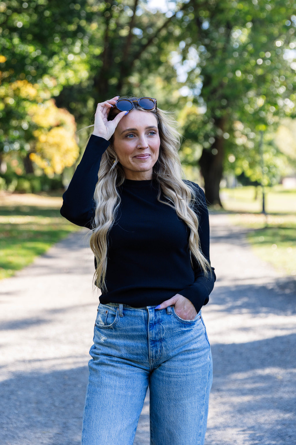 Remi Ribbed Long Sleeve Top in Black