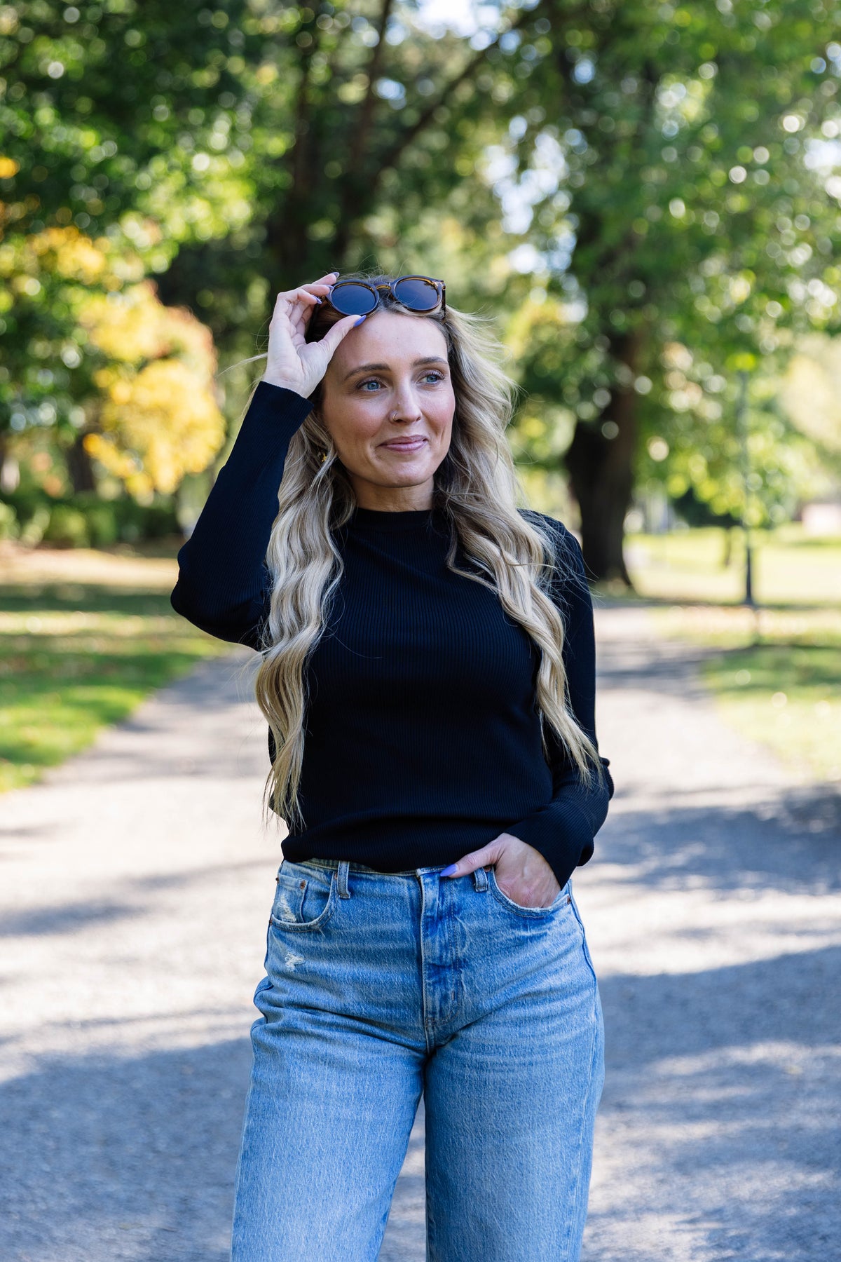Remi Ribbed Long Sleeve Top in Black