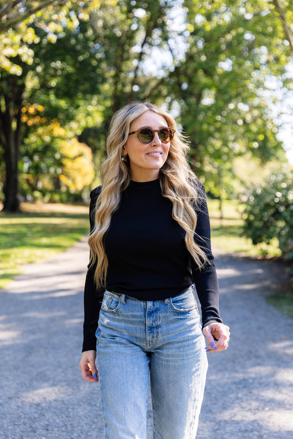 Remi Ribbed Long Sleeve Top in Black