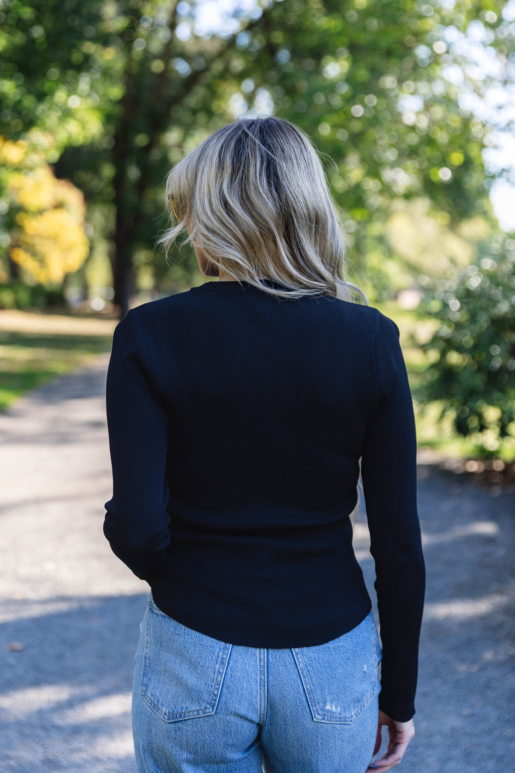 Remi Ribbed Long Sleeve Top in Black