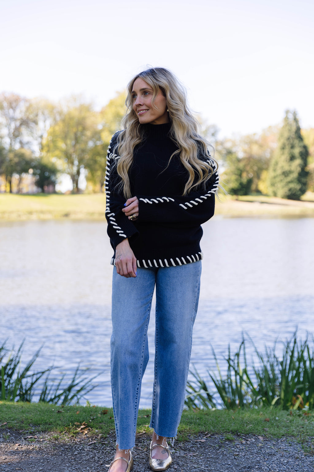 Wrenley Blanket Stitch Sweater in Black