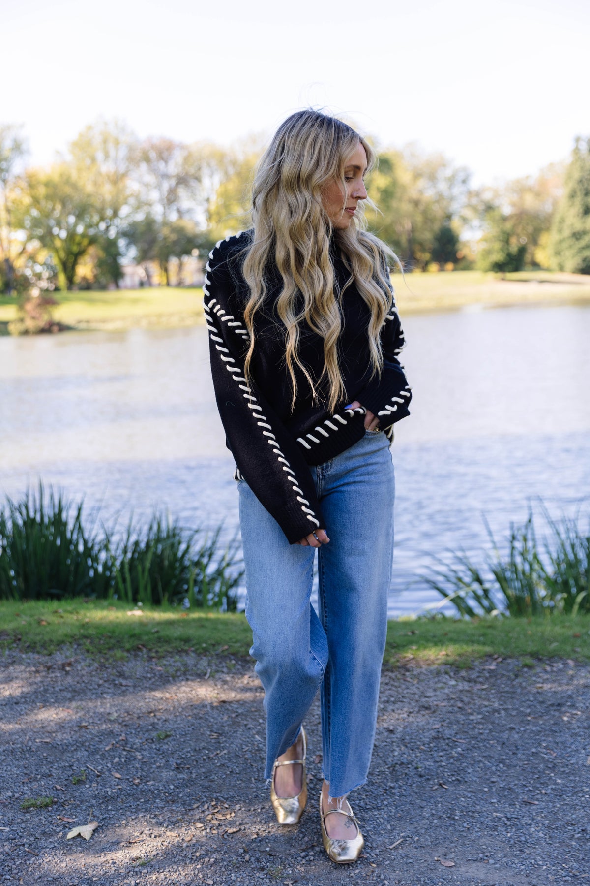 Wrenley Blanket Stitch Sweater in Black
