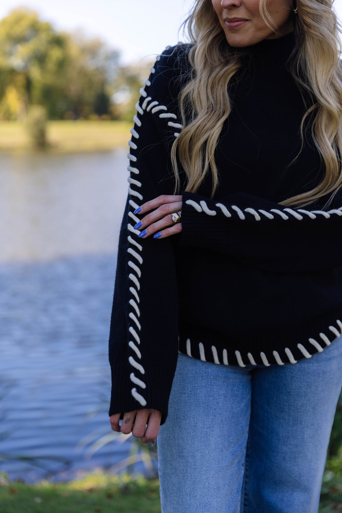 Wrenley Blanket Stitch Sweater in Black
