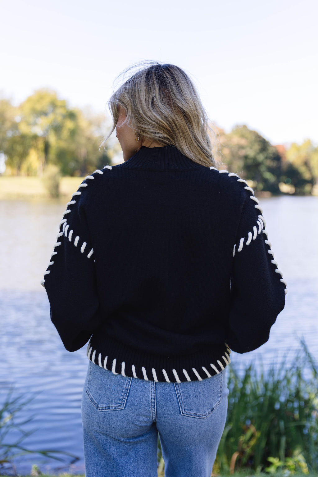 Wrenley Blanket Stitch Sweater in Black