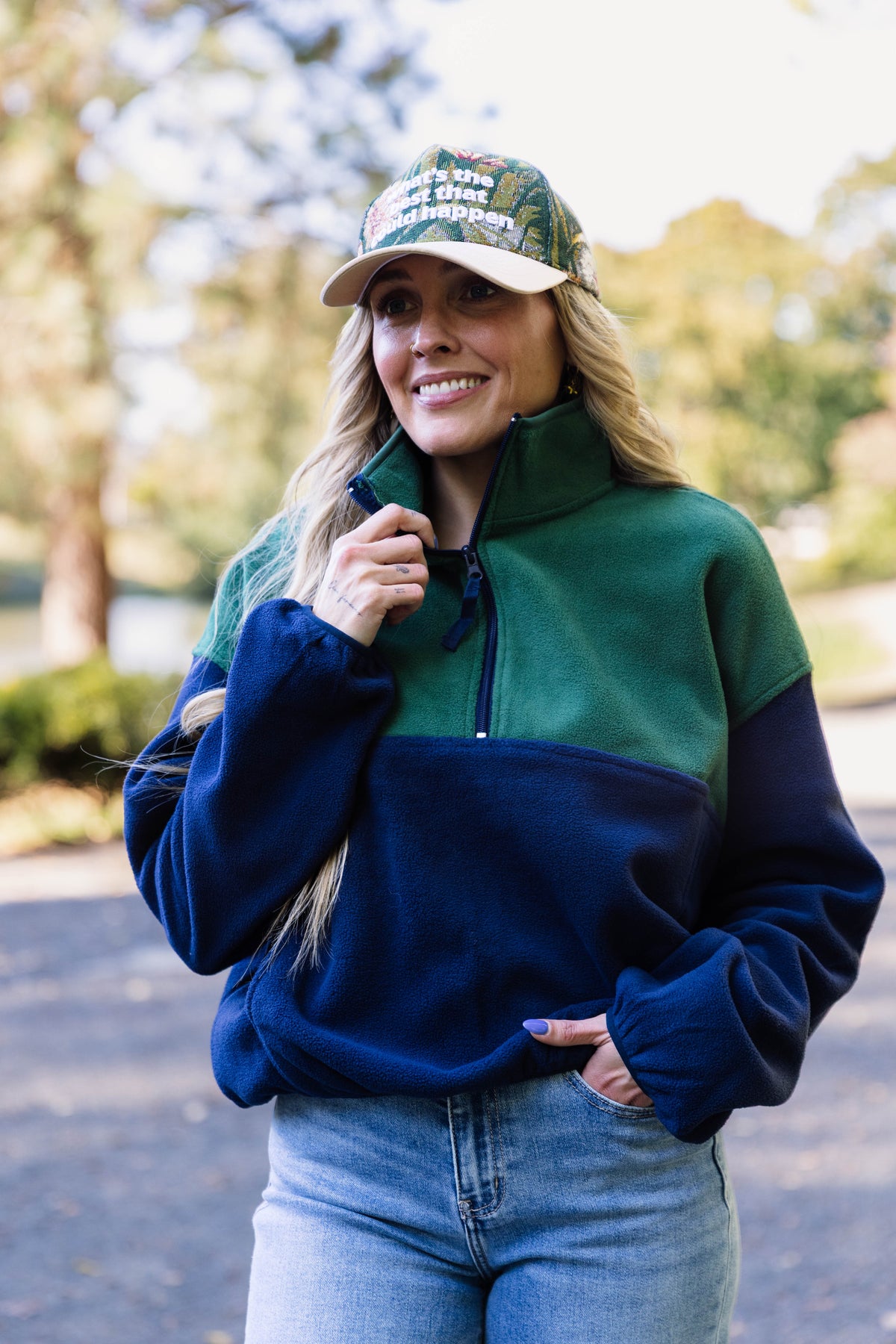 Arya Fleece Half Zip Pullover-Dark Green