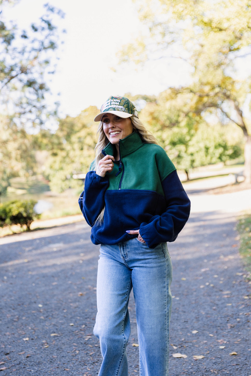 Arya Fleece Half Zip Pullover-Dark Green