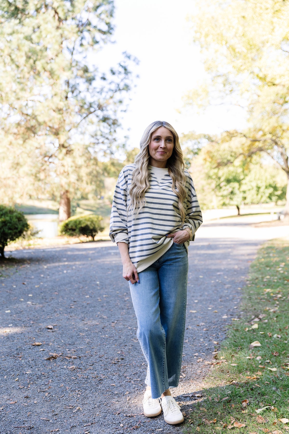 Adeline Striped Long Sleeve Top in Grey