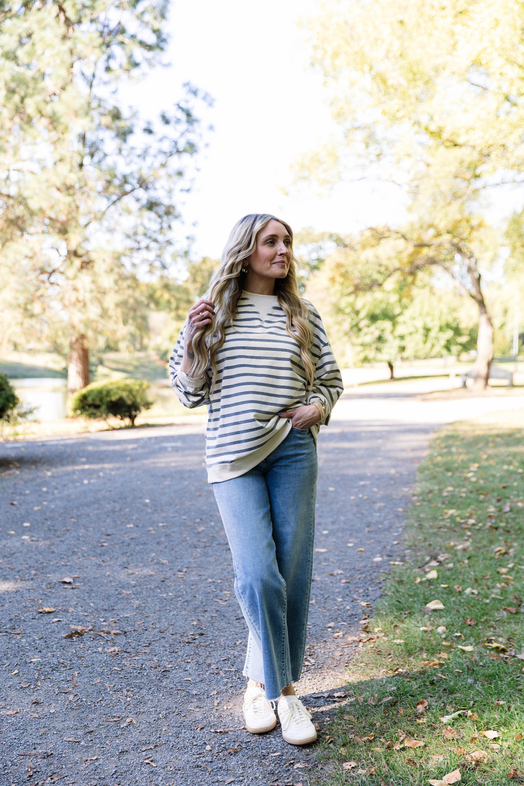 Adeline Striped Long Sleeve Top in Grey