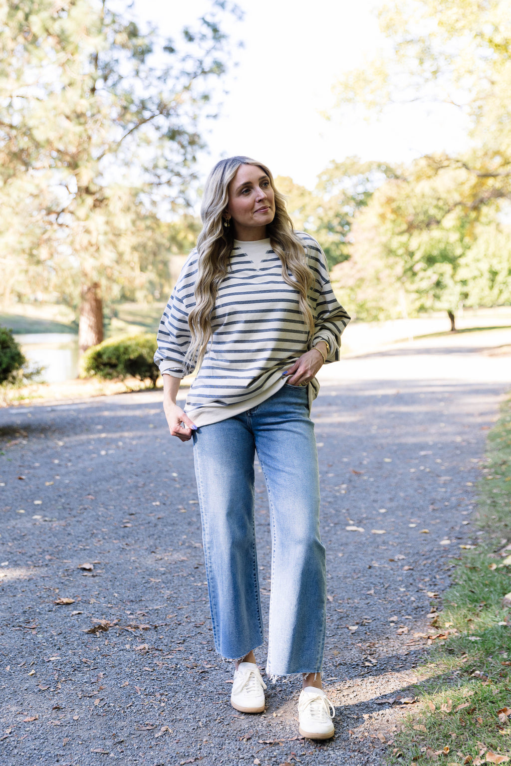 Adeline Striped Long Sleeve Top in Grey