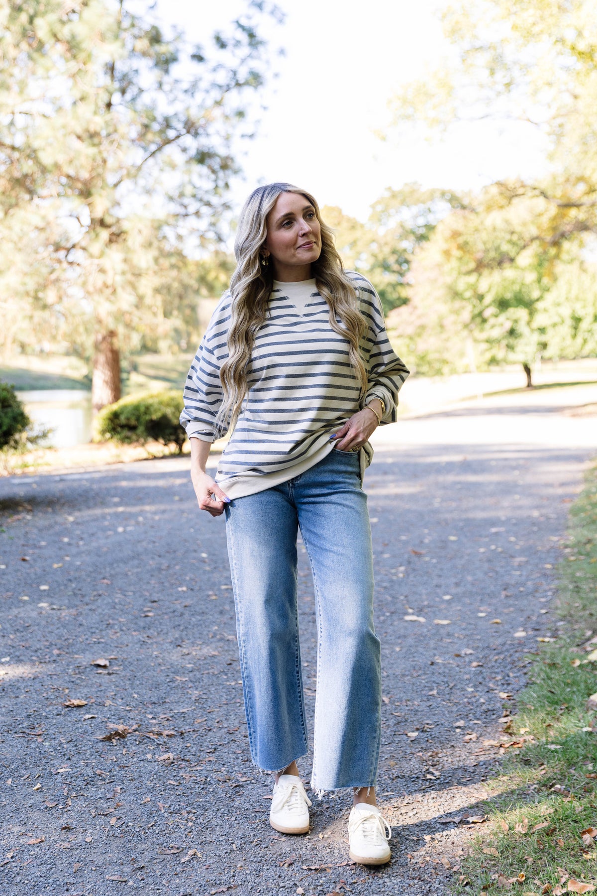 Adeline Striped Long Sleeve Top in Grey