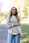 Adeline Striped Long Sleeve Top in Grey