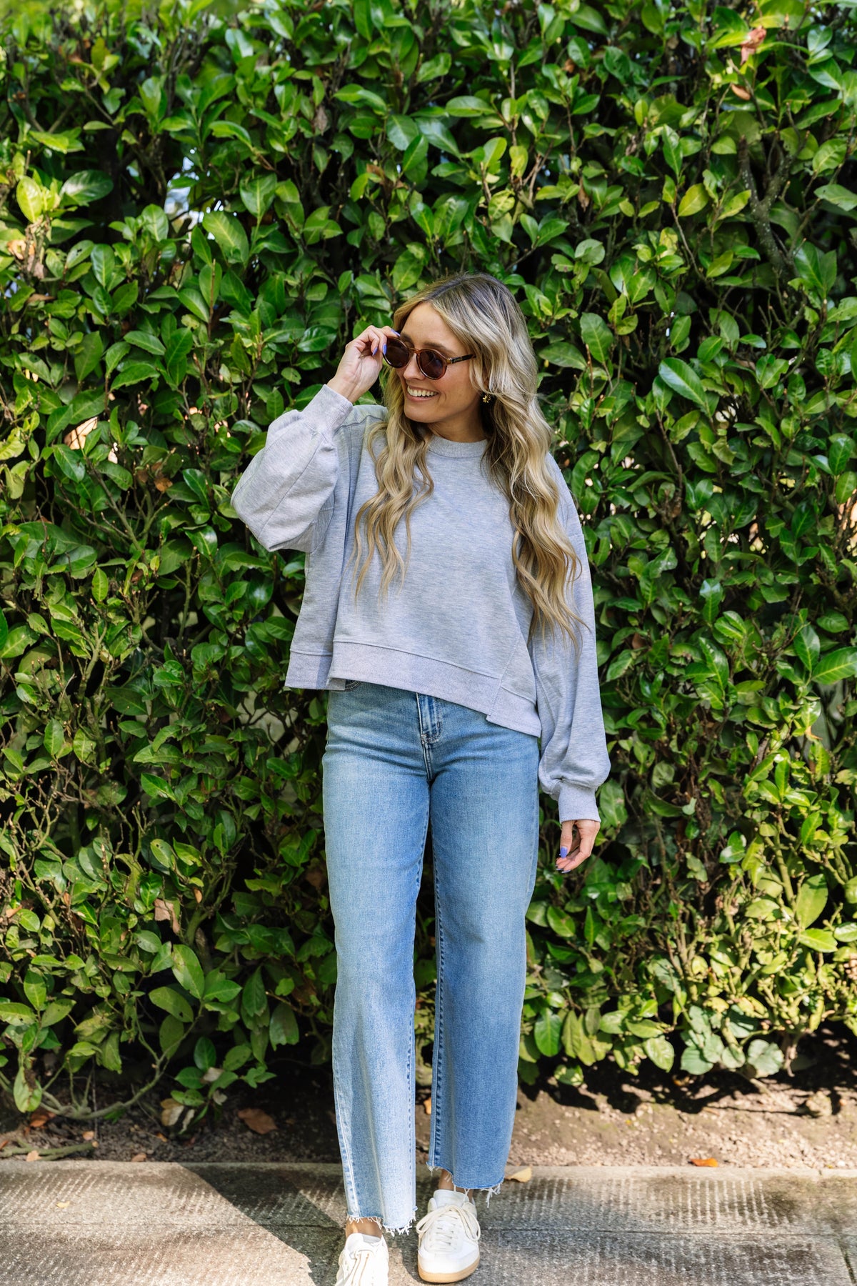 Skylar Ribbed Crewneck Sweatshirt in Grey