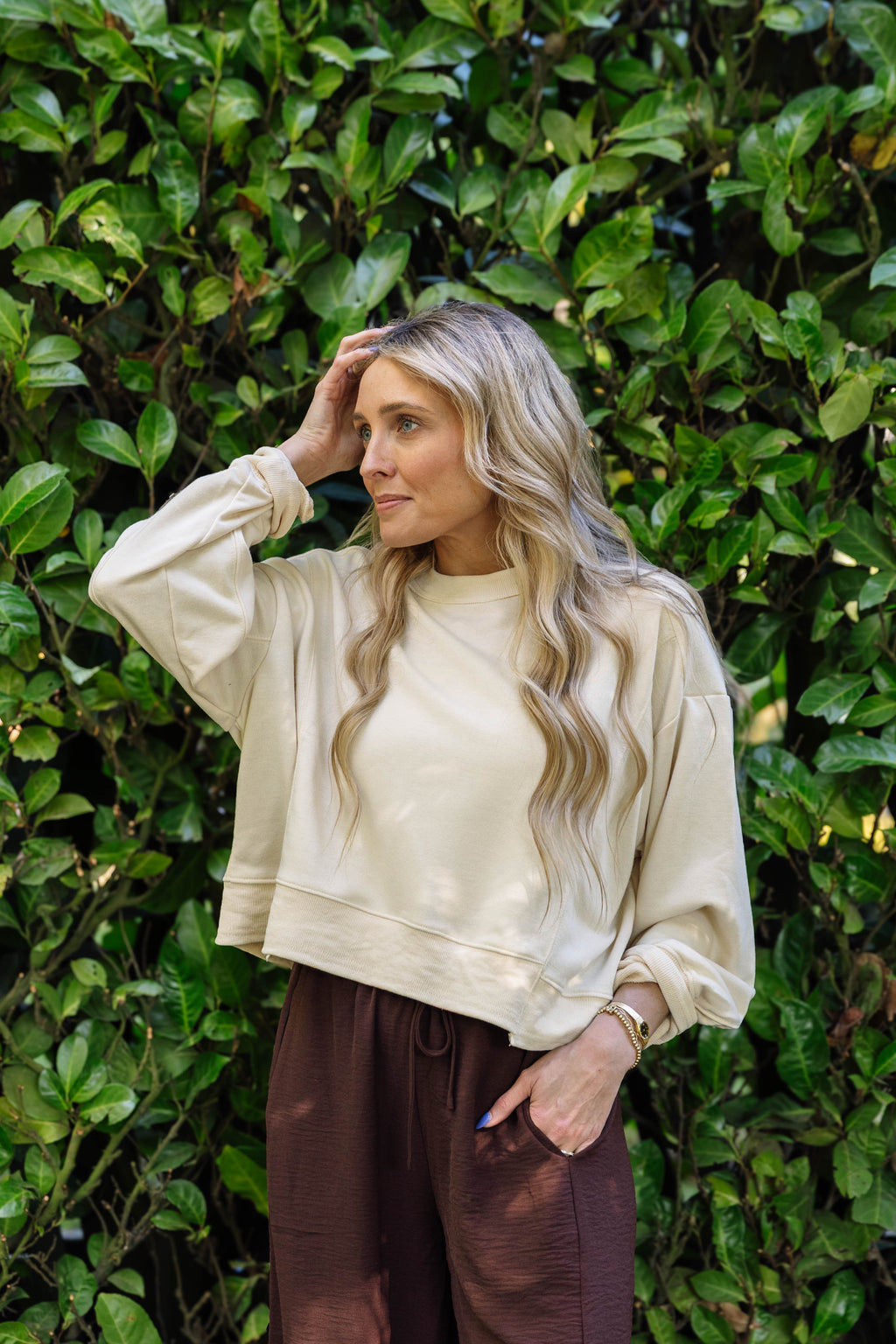 Skylar Ribbed Crewneck Sweatshirt in Cream