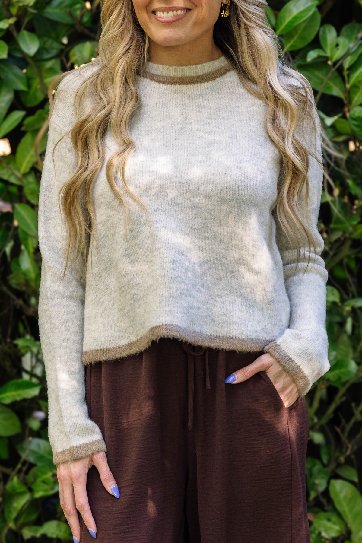 Ruth Open Back Sweater in Melange Grey