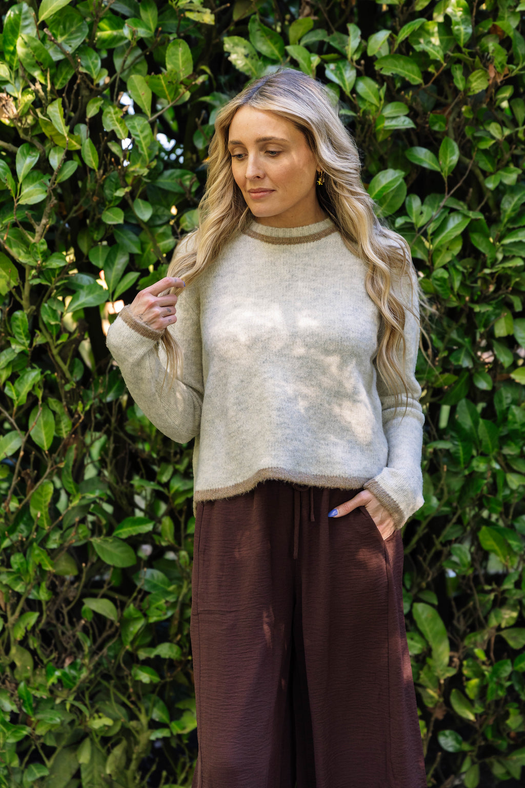 Ruth Open Back Sweater in Melange Grey