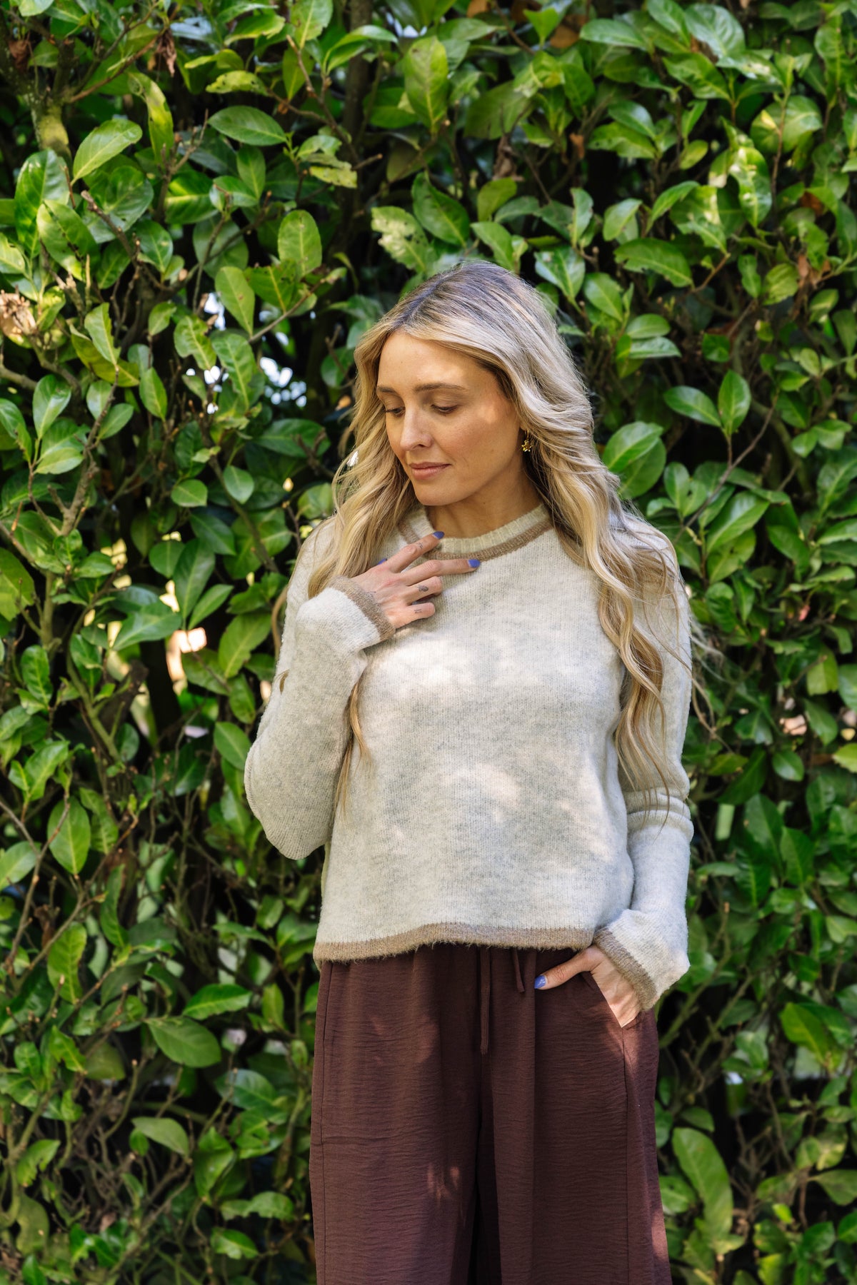 Ruth Open Back Sweater in Melange Grey