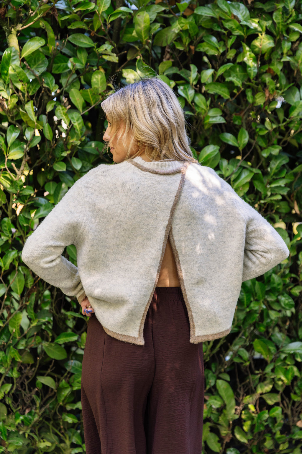 Ruth Open Back Sweater in Melange Grey