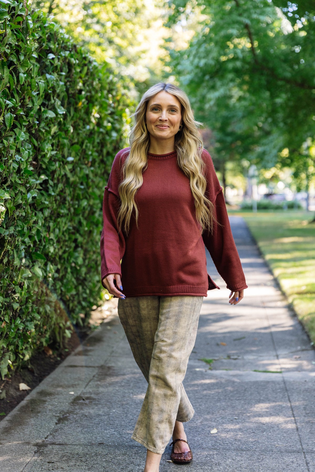 Isabelle Ribbed Crew Sweater-Copper