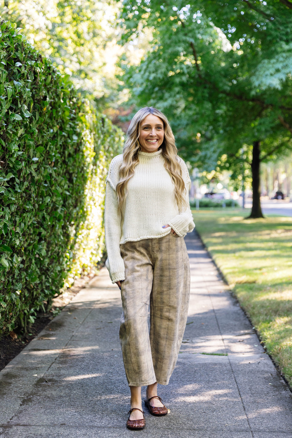 Valeria Rolled Collar Knit Sweater in Oatmeal