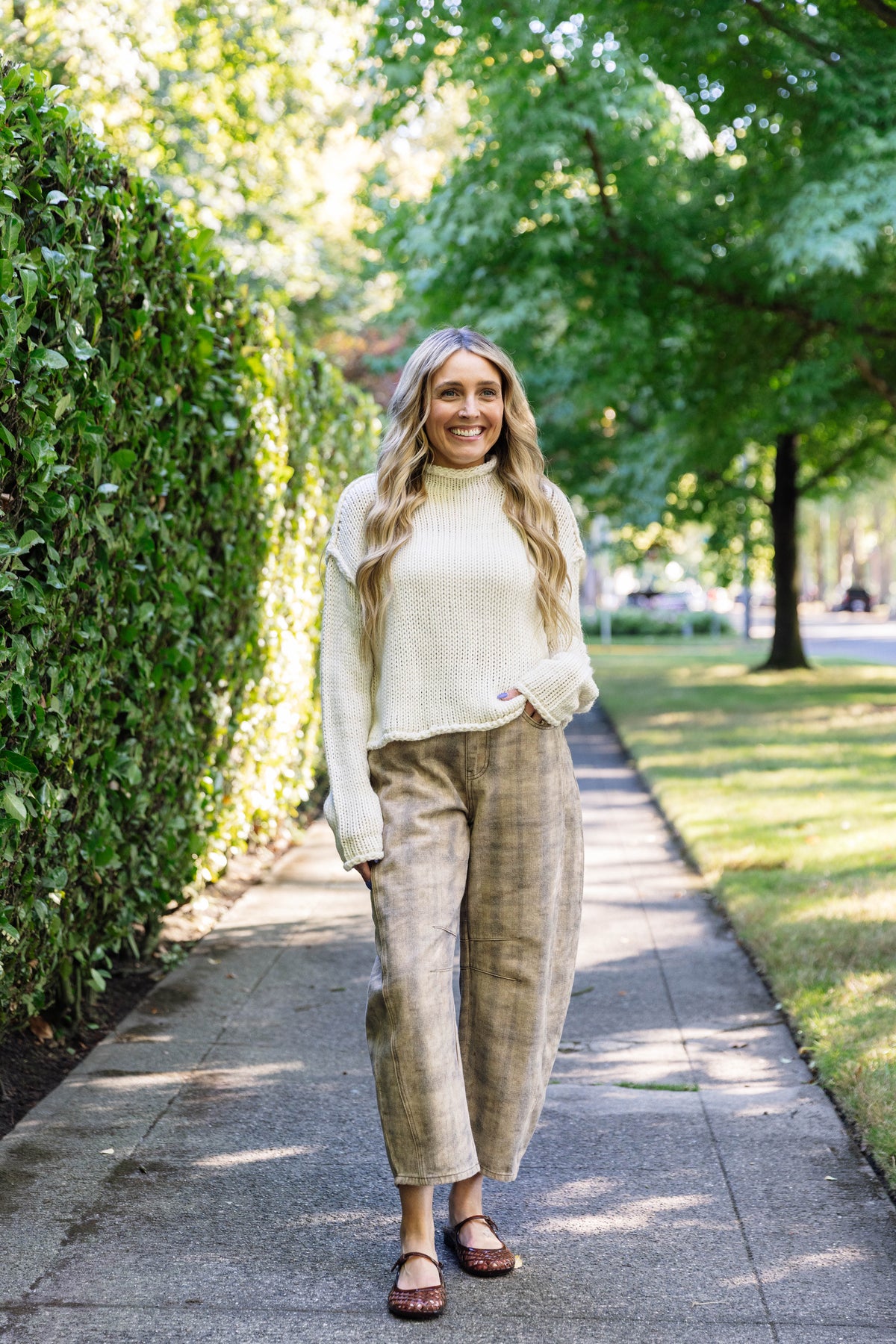 Valeria Rolled Collar Knit Sweater in Oatmeal