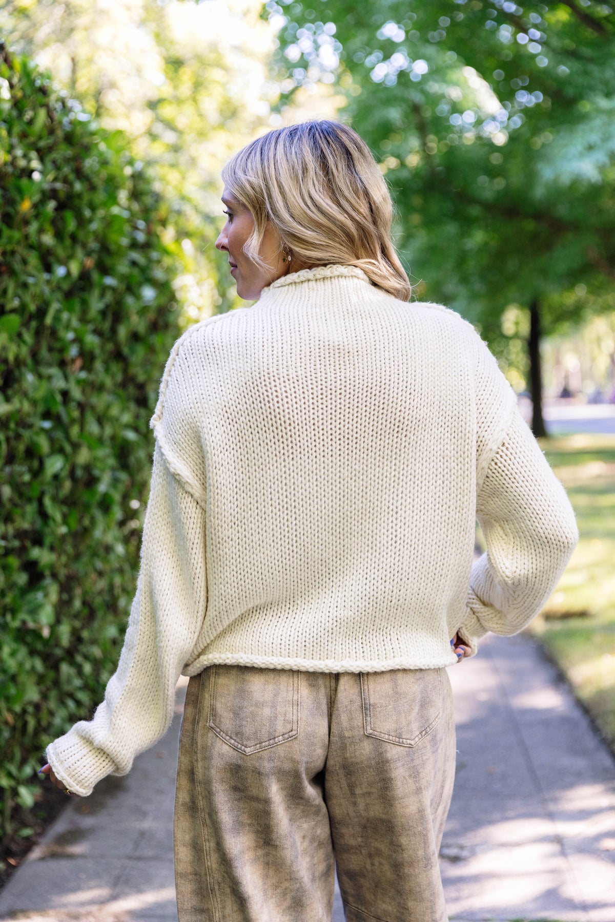 Valeria Rolled Collar Knit Sweater in Oatmeal