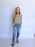 Xanthe Striped Ringer Tee in Black