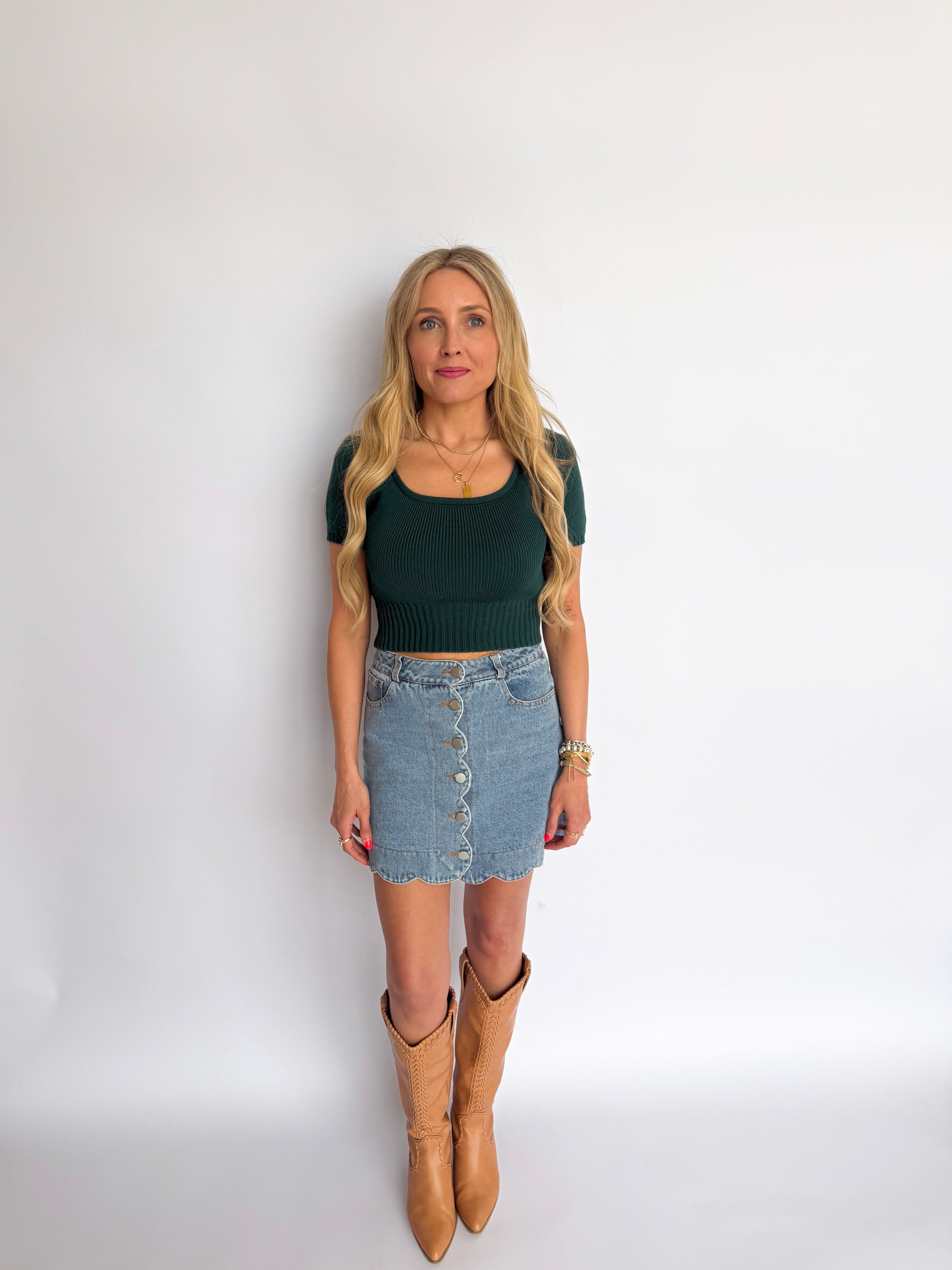 Adara Scoop Neck Knit Top in Pine Green