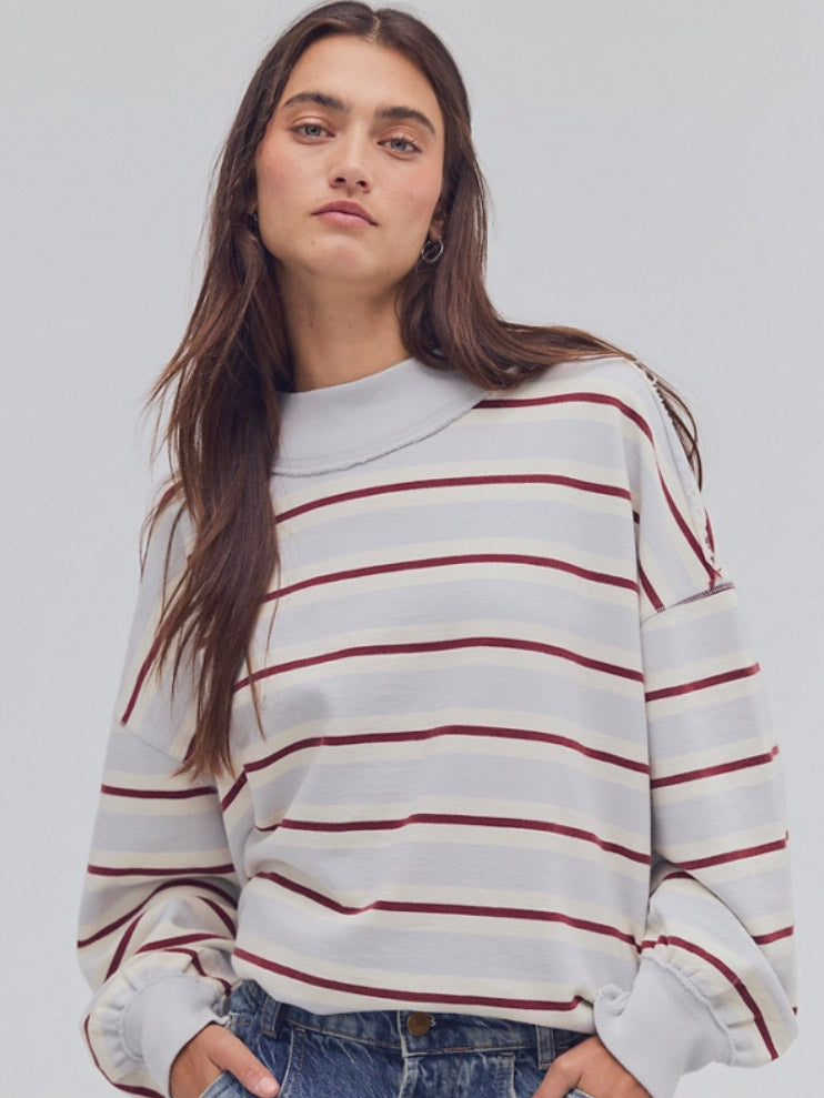 Palm Springs Striped Pullover - Washed Blue Combo