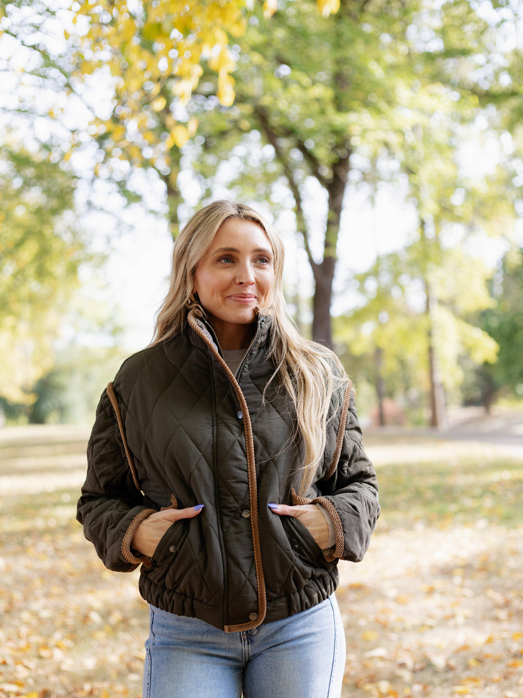 Hallie Corduroy Trim Jacket in Olive