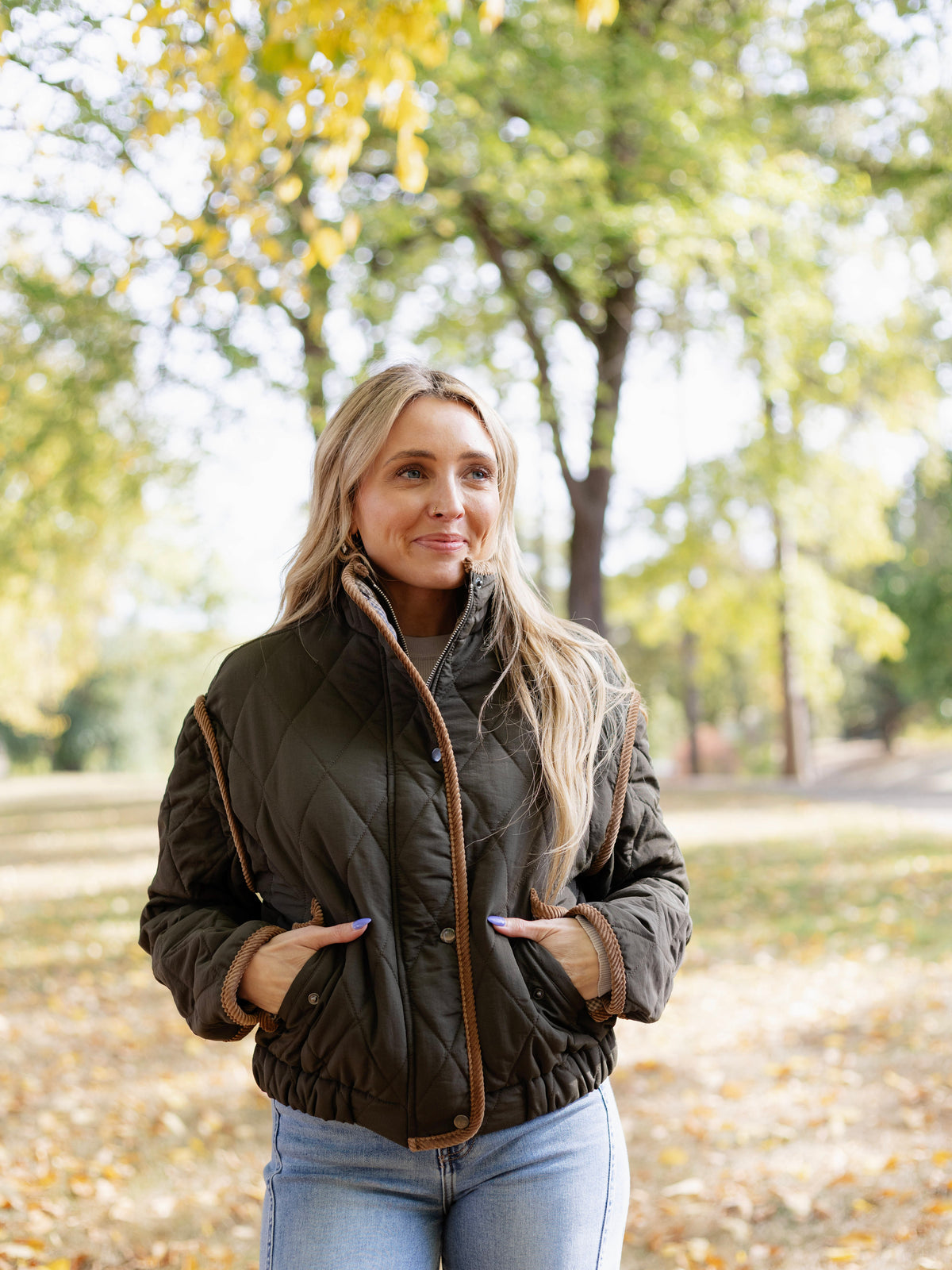 Hallie Corduroy Trim Jacket in Olive