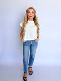 Elsin Cuffed Sleeve Top in Off White
