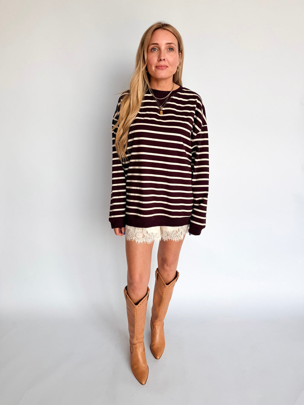 Adeline Striped Long Sleeve Top in Raspberry