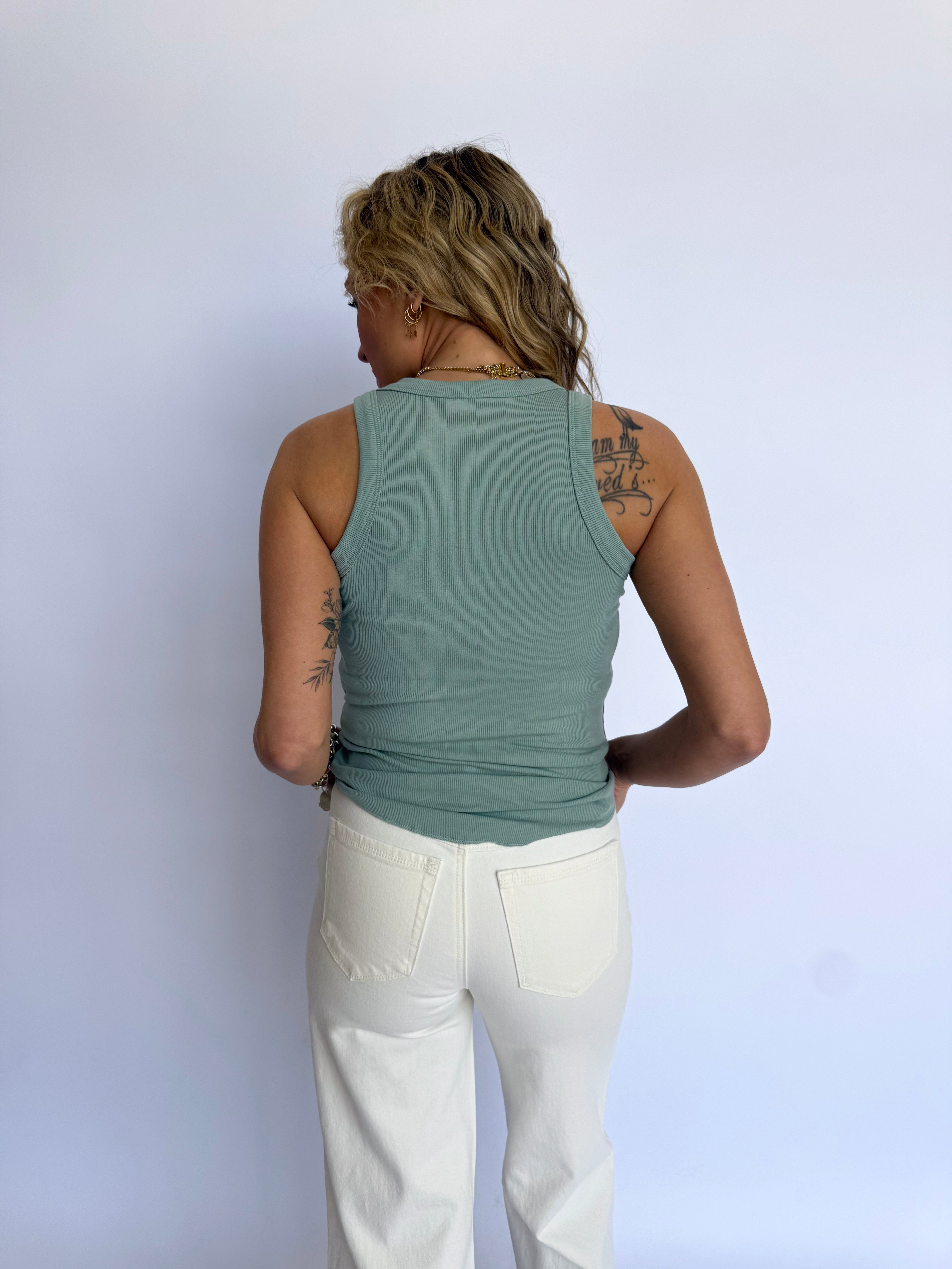 Merrin Ribbed Tank in Sage