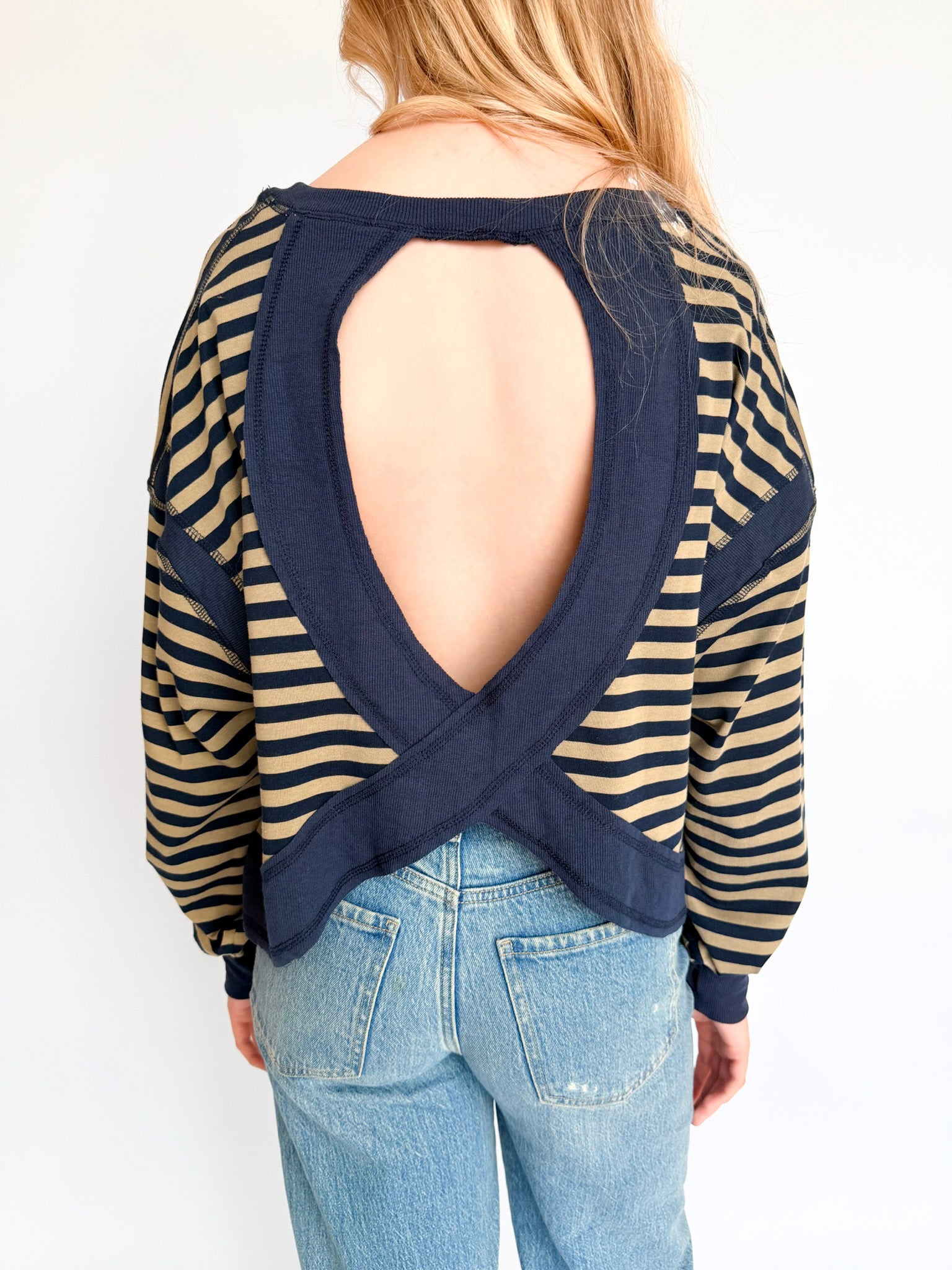 Aria Striped Long Sleeve Top in Navy