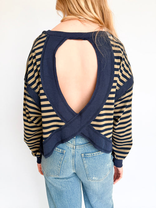 Aria Striped Long Sleeve Top in Navy