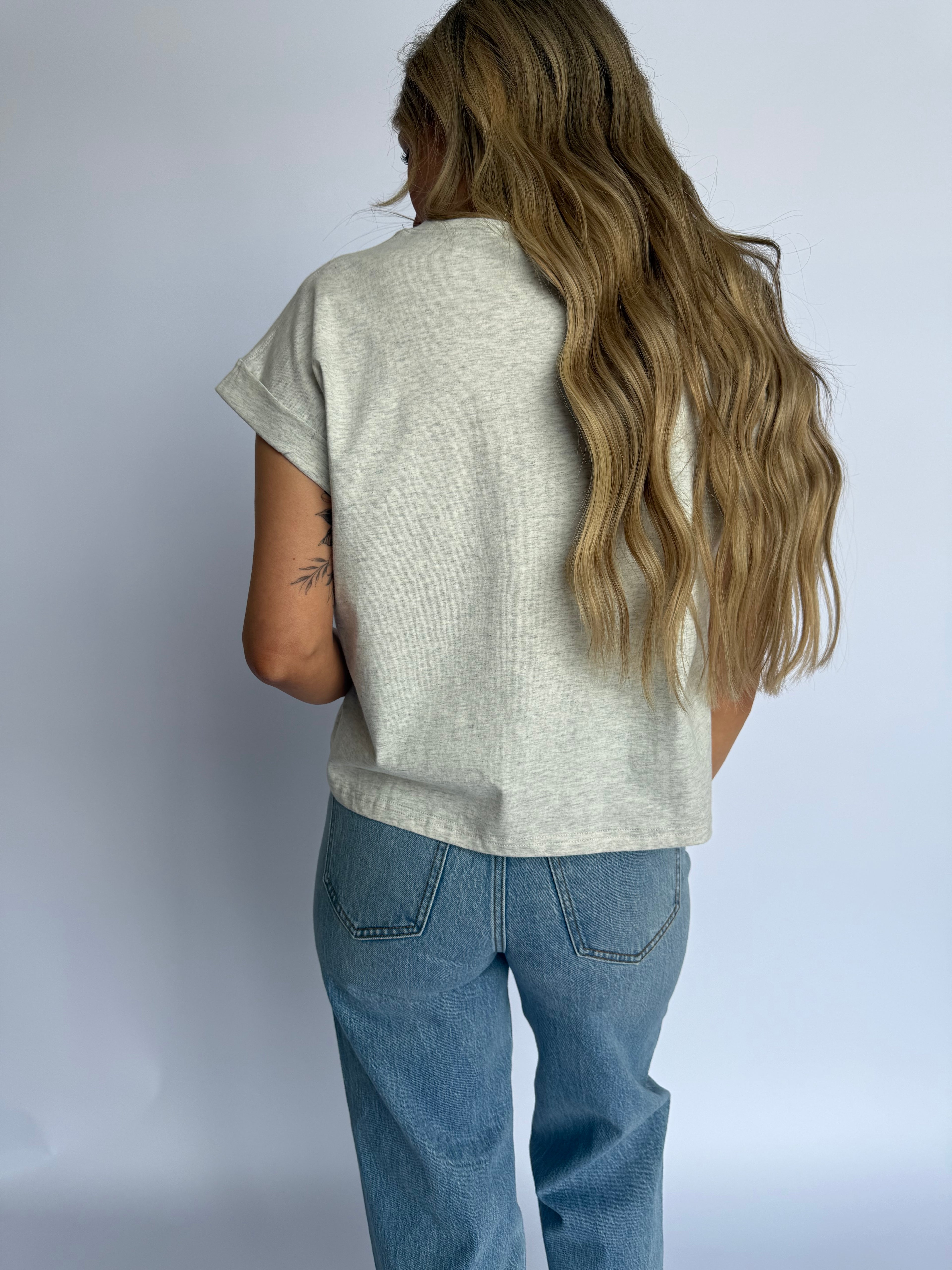 Elsin Cuffed Sleeve Top in Heather Grey