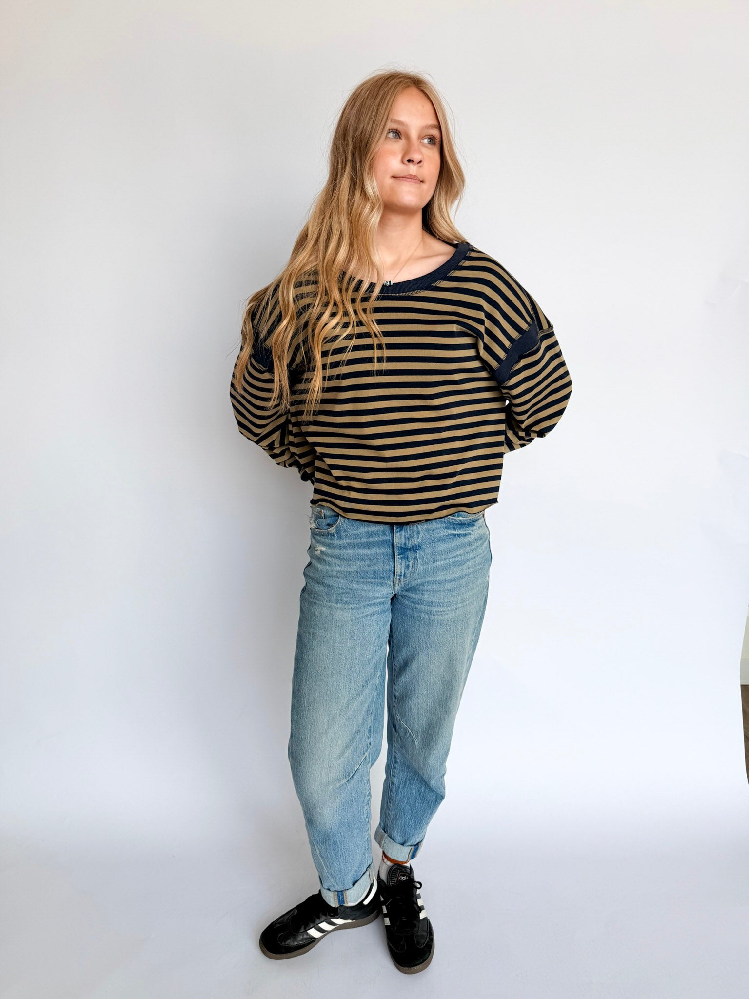 Aria Striped Long Sleeve Top in Navy