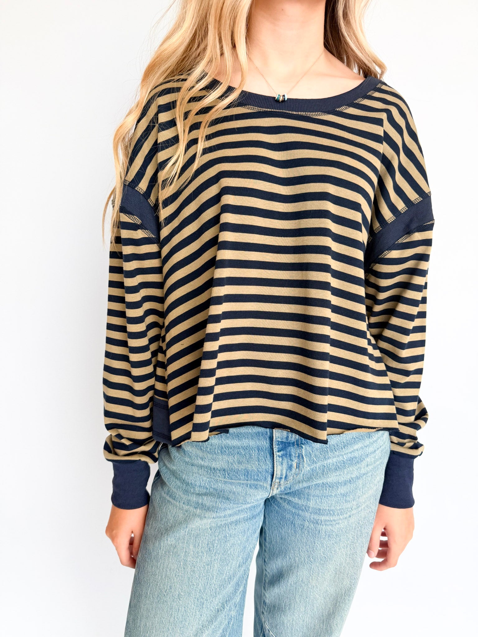 Aria Striped Long Sleeve Top in Navy