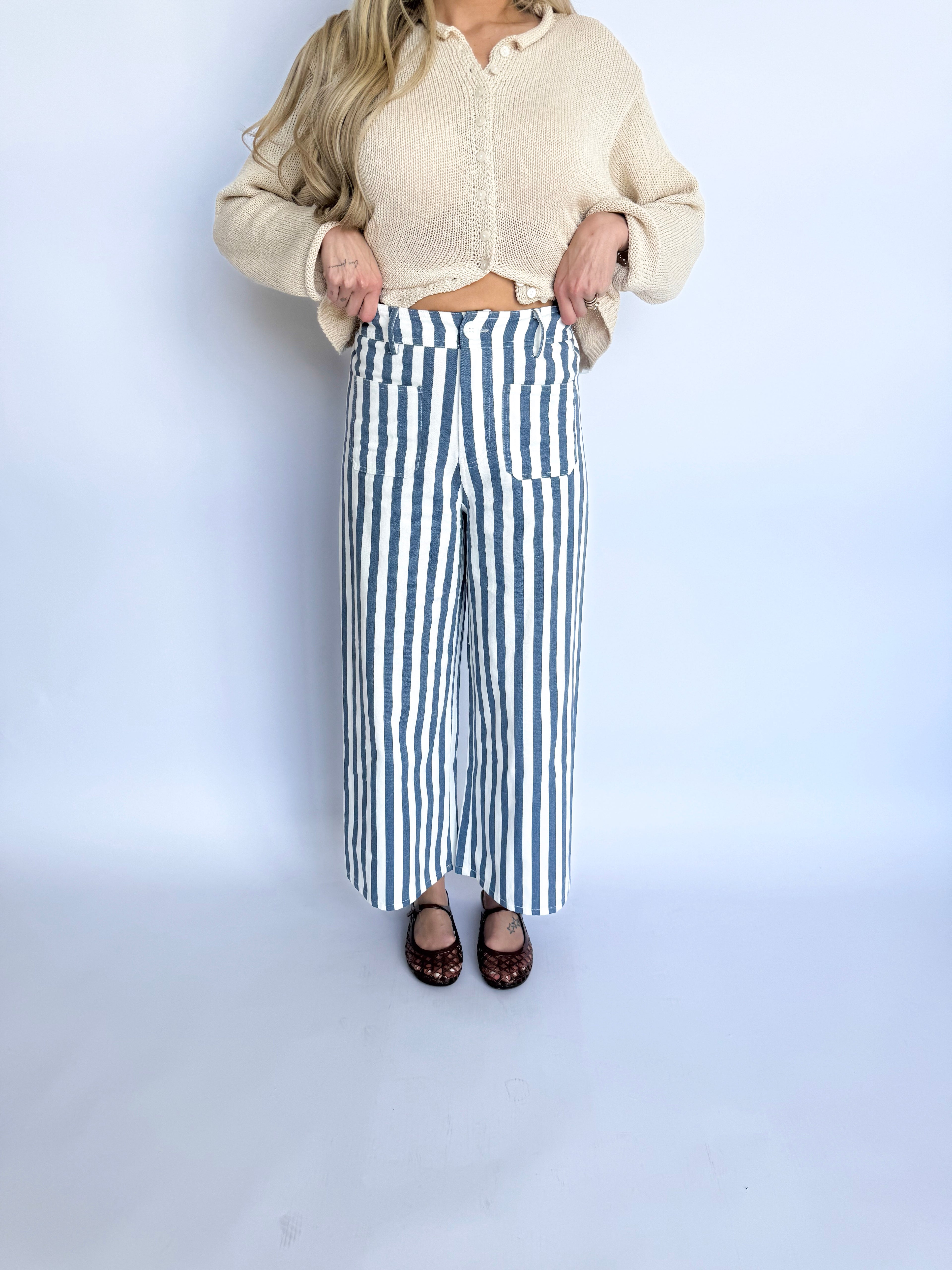 Kendra Striped Jeans in Blue + White